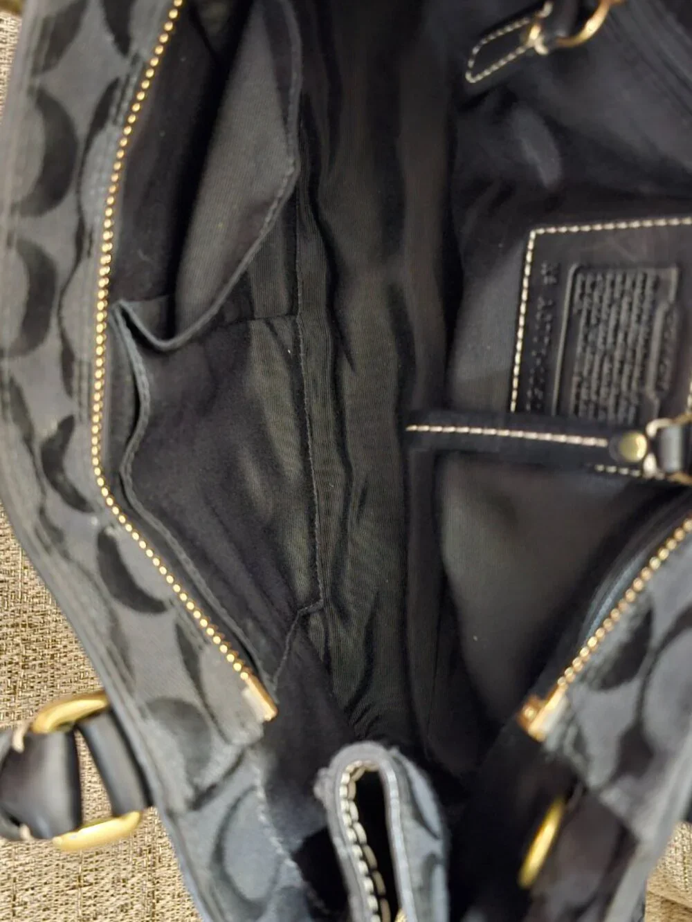 Vintage Coach 10507 Black Signature Jacquard Leather Satchel Y2K 2007